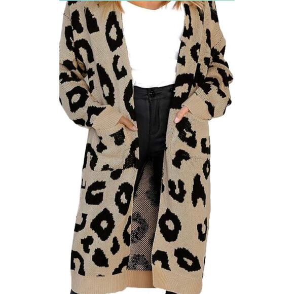 Vestidos open front leopard print duster women’s medium w/2 hip pockets - Picture 3 of 9
